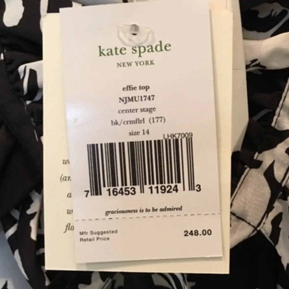 Kate Spade Black & White Silk Blouse Size 10